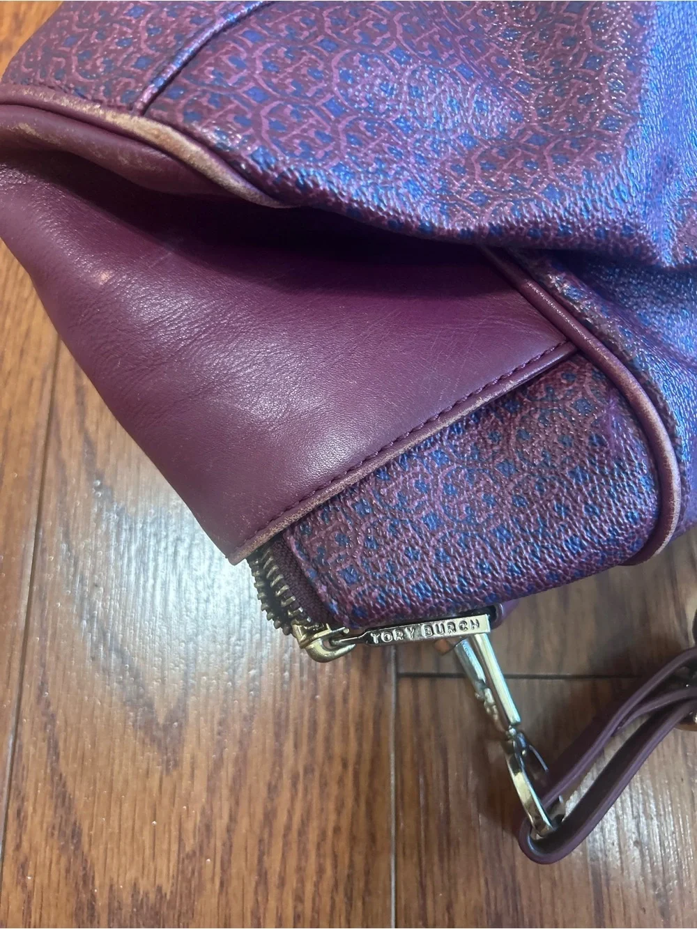 Tory Burch Vintage Plum Leather Convertible Satchel with Crossbody Strap
